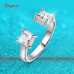 Smyoue 1CTTW 4.5mm Princess Cut Certified Moissanite Rings for Women Adjustable 100% 925 Sterling Silver Wedding Party Band Gift