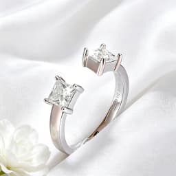 Smyoue 1CTTW 4.5mm Princess Cut Certified Moissanite Rings for Women Adjustable 100% 925 Sterling Silver Wedding Party Band Gift