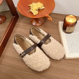 Designer Vintage Women Warm Fur Flats Shoes Fashion Shallow Belt Buckle Spring Autumn Ladies Comfort Loafers Shoes