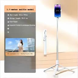 1700mm Wireless Selfie Stick Tripod for Smartphone, Extendable Foldable Phone Stand, Portable Monopod with Stable Shooting