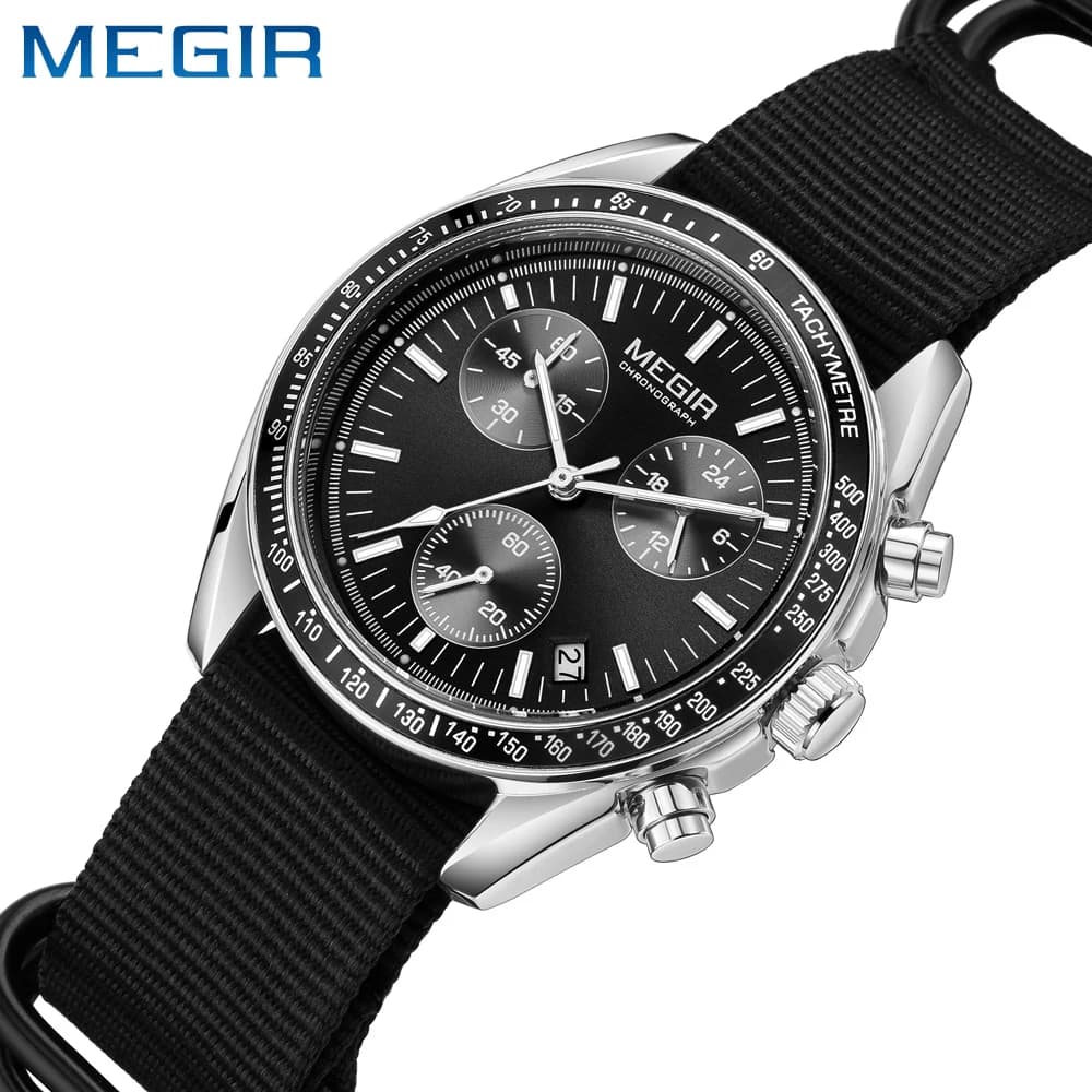 MEGIR Quartz Chronograph Watches Men Waterproof Sport Wristwatch Men's with Fashion Nylon Strap Luminous Pointers Date Male Gift