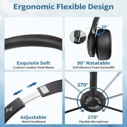 JIAMQISHI EH02U Wireless Bluetooth Headset ANC MIC for Work Computer Headphones USB Dongle Mute Mic for MacBook Headset Phone