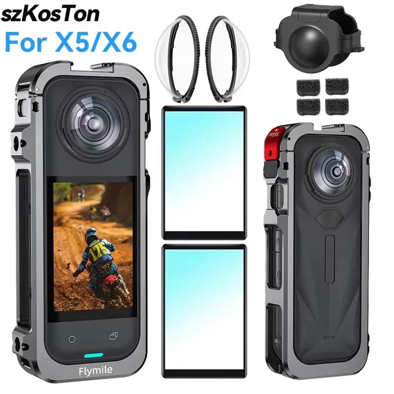 Aluminum Protective Case For Insta360 X6 X5 Camera Frame Rabbit Cage Silicone Lens Cover Cold Shoe For Insta 360 X6 X5 Accessory