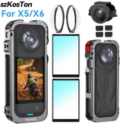 Aluminum Protective Case For Insta360 X6 X5 Camera Frame Rabbit Cage Silicone Lens Cover Cold Shoe For Insta 360 X6 X5 Accessory