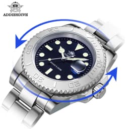 ADDIESDIVE Men's Quartz Watch 200m Waterproof Ceramic Bezel Steel Watch Magnifying Mirror Glass BGW9 Blue Luminous Diving Watch