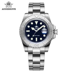 ADDIESDIVE Men's Quartz Watch 200m Waterproof Ceramic Bezel Steel Watch Magnifying Mirror Glass BGW9 Blue Luminous Diving Watch