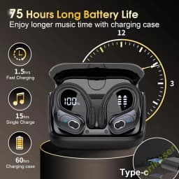 Bluetooth 5.3 Headphones 2024 Wireless Earbuds 75hrs Sport Bluetooth Earphone with Noise Cancelling Mic IPX7 Waterproof Headsets