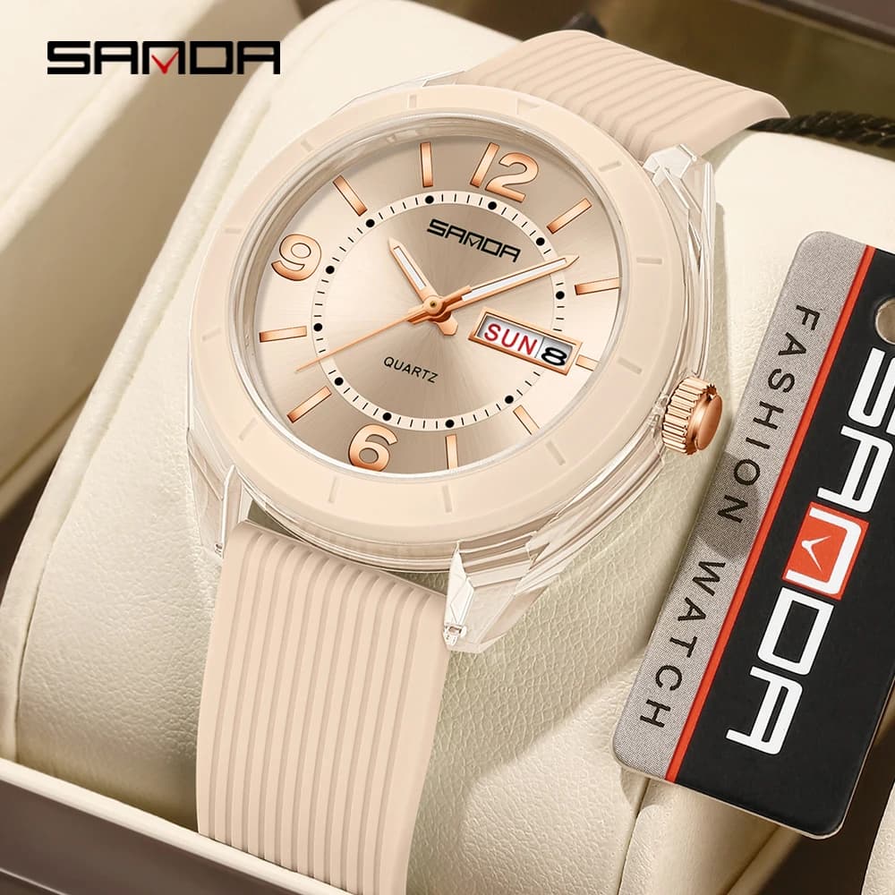 SANDA Quartz Watch for Women Waterproof Auto Date Week Elegant Luxury Ladies Wristwatch Waterproof Analog Women's Watches