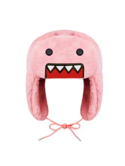 Domokun Pink Cartoon DesignEmbroidery Warm Coral Velvet Lei Feng Hat Autumn Winter Outdoor Ear Protection