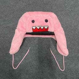 Domokun Pink Cartoon DesignEmbroidery Warm Coral Velvet Lei Feng Hat Autumn Winter Outdoor Ear Protection