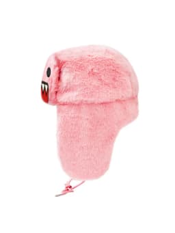 Domokun Pink Cartoon DesignEmbroidery Warm Coral Velvet Lei Feng Hat Autumn Winter Outdoor Ear Protection
