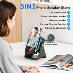 (upgrade)5 In 1 Auto-induction Wireless Induction Speaker 8 RGB Light Phone Stand Surround Sound Portable Bluetooth Phone Holder