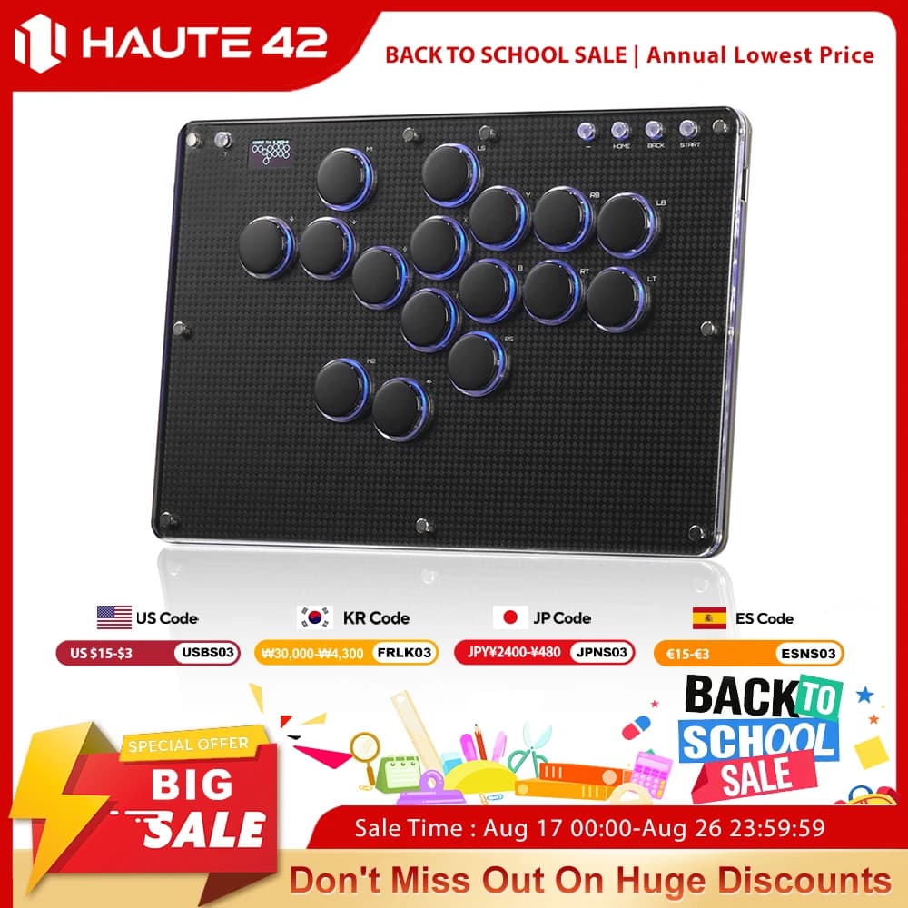 Haute42 T16-Texture Stickless Arcade Stick Controller Hitbox Leverless Controller For PC/PS4/PS5/Switch Arcade Hitbox Keyboard