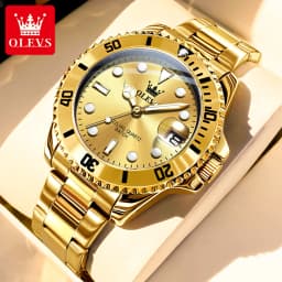 OLEVS 5885 Men's Watches Business Stainless Steel Strap Green Quartz Watch Waterproof Calendar Luminous High Quality Wristwatch