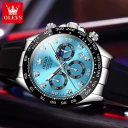OLEVS 2875 Original Luxury Brand Quartz Watch for Men Silicone Strap Chronograph Auto Date Waterproof Moon Phase Man Sport Watch