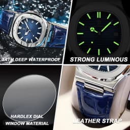 POEDAGAR Top Luxury Square Man Watch Date Waterproof Luminous Men Wristwatch High Quality Leather Men's Quartz Watches+Box Reloj