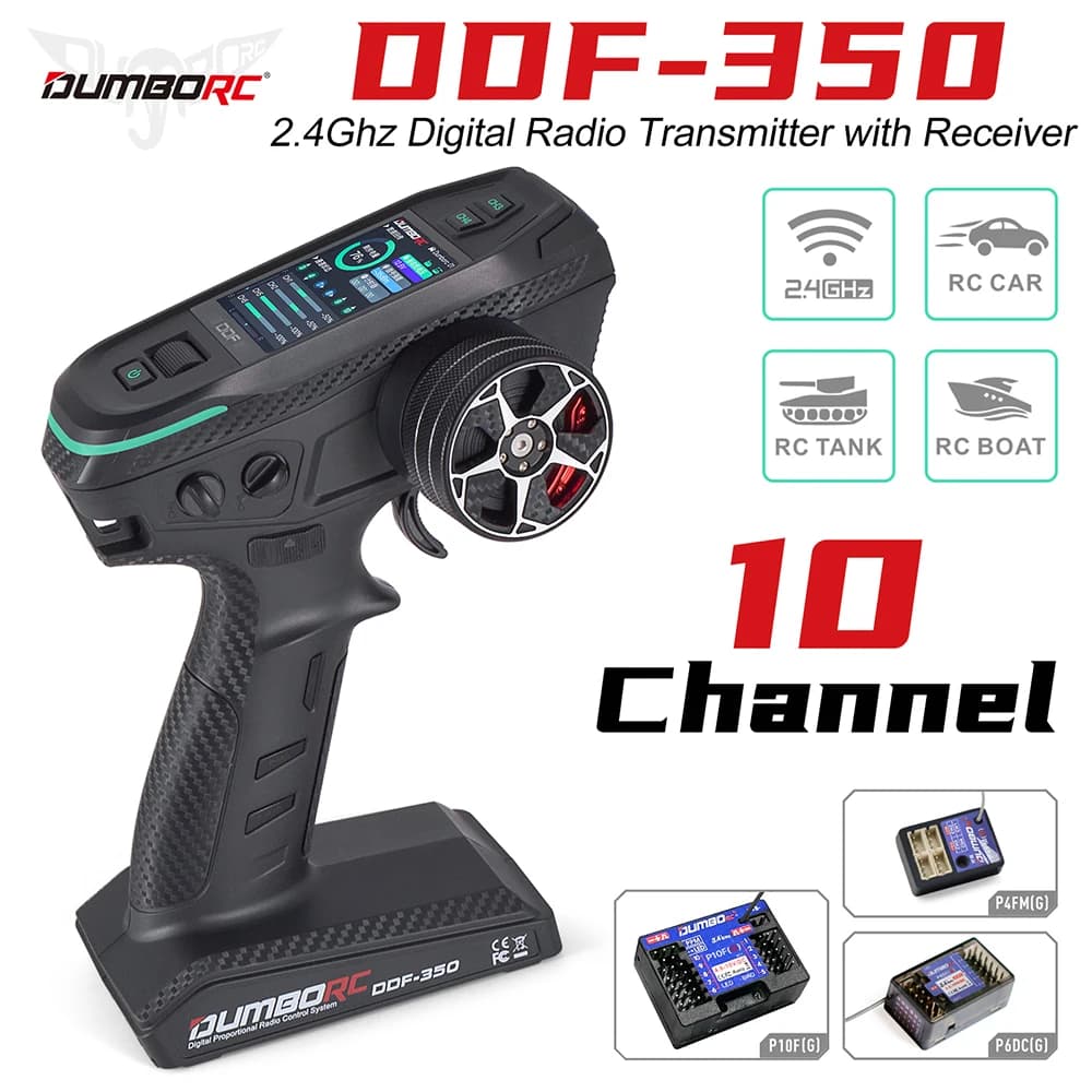 DUMBORC 2.4G 10CH Digital Radio Remote Controller DDF-350 Transmitter with Receiver for RC Car Boat Tank LCD FHSS System