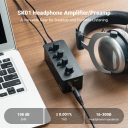 Fosi Audio SK01 Headphone Amplifier & Preamplifier 2 in 1 for Headphone Earphone, Power Amplifier, Active speakers