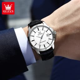 OLEVS Watch Men Fashion Leather Strap Waterproof Quartz Watch for Men Simplicity Calendar Men's Dress Wristwatches Exculsive New
