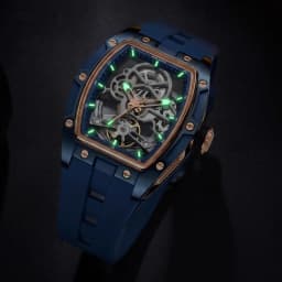 MEGIR Fashion Leisure Alloy Case Men Mechanical Watch Silicone Band Barrel Shaped Dial Luminous Pointer Design Man Wristwatch
