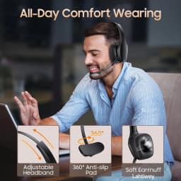 Trucker Bluetooth Headset, Wireless Headset with Mic, Bluetooth Headsets with Dual Noise Cancelling Microphone & Mute Button