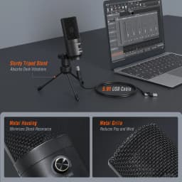 FIFINE Metal USB Condenser Microphone with Gain Knob,Newly Upgraded Detachable Dual-Joint Recording Mic for Laptop/PC-K669