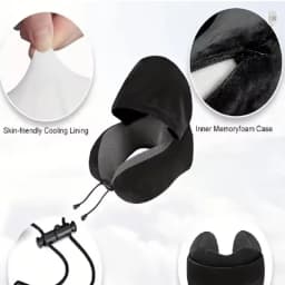 Hooded Memory Foam Travel Neck Pillow, Soft Milk Velvet U-Shaped Neck Support Cushion with Storage Bag for Airplane Car Trip