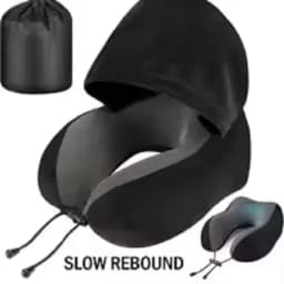 Hooded Memory Foam Travel Neck Pillow, Soft Milk Velvet U-Shaped Neck Support Cushion with Storage Bag for Airplane Car Trip