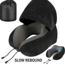 Hooded Memory Foam Travel Neck Pillow, Soft Milk Velvet U-Shaped Neck Support Cushion with Storage Bag for Airplane Car Trip
