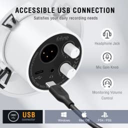 FIFINE Recording XLR Dynamic Microphone with Real-time Monitoring,USB Streaming Mic with Gain Knob/Touch-mute for PC,Mixer-K688