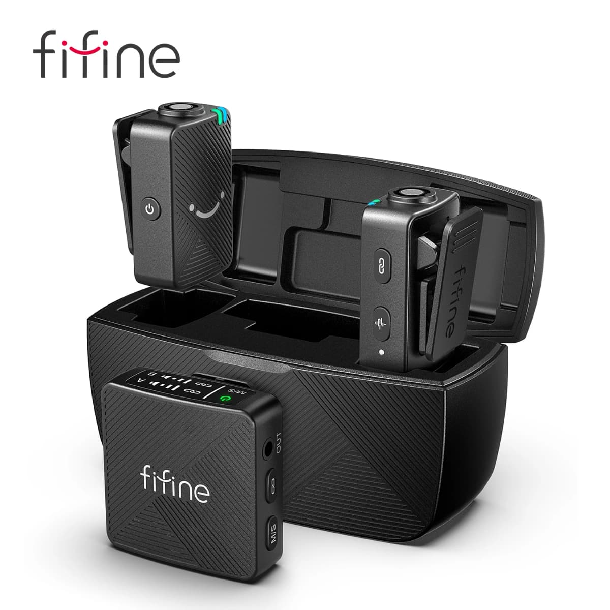 FIFINE M9 Wireless Lavalier Microphone,2 Pack Cordless Lapel Mic System for Vlog Recording,Suit for IPhone/Android/Camera/Laptop