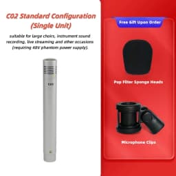 C02 Condenser Small-Diaphragm Suspension Microphone Pencil Type Mic with Shockproof Clip Piano Recording C02 Audio Instrument