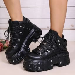 New Platform Women's Personality Casual Sneakers Autumn Round Toe Strappy Heels