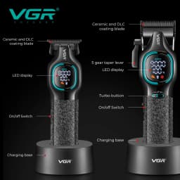 VGR high-end hair trimmer two-piece set metal body 9000 RPM hair clipper alloy blade head oil head carving push shear V-886 S2