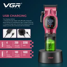 VGR high-end hair trimmer two-piece set metal body 9000 RPM hair clipper alloy blade head oil head carving push shear V-886 S2
