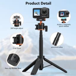VRIG Magnetic Tripod for DJI Osmo Action 6 5 4 3 Adjustable Selfie Stick Stand Action Camera Accessories w 360 BallHead&ColdShoe