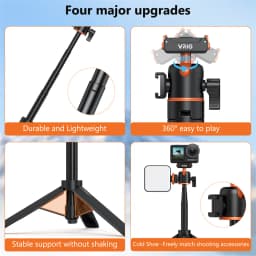 VRIG Magnetic Tripod for DJI Osmo Action 6 5 4 3 Adjustable Selfie Stick Stand Action Camera Accessories w 360 BallHead&ColdShoe