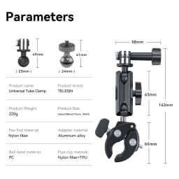 TELESIN Camera Clamp Mount Bike Motorcycle Handlebar Aluminum Alloy Super Clamp Holder Clip For Camera GoPro DJI OSMO Insta360