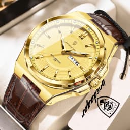 POEDAGAR Top Fashion Male Wristwatch Waterproof Luminous Date Week Men Watch Business Leather Quartz Men's Watches Reloj Hombre