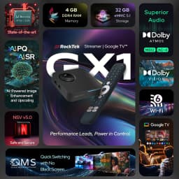 RockTek GX1 UHD Google TV 14 Box Netflix Google Certified 4GB 32G Realtek1325 Support Dolby Atmos 2T2R Wifi6 BT5.2 Android TVBox