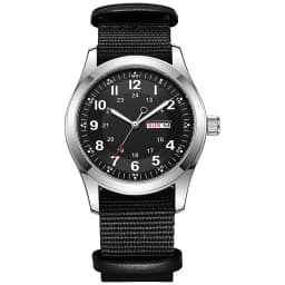 2026 Men's 42mm Watch Glow in the Dark Luminous Dial Day Date Green Canvas Strap 30M Water Proof Field Watch Khaki Strap