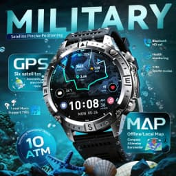 2026New Military Tank GPS SmartWatch Offline Map 10ATM Swim 2GB RAM Music Altitude Compass Bt Call Fitness Sports Smartwatch Men