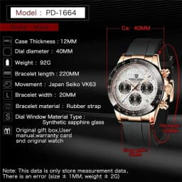 Original New PAGANI DESIGN PD-1664 / PD-1644 Japan VK63 Movt Quartz Wristwatches Sapphire Waterproof Chronograph Reloj Hombre