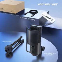 FIFINE USB Streaming Microphone with Pop Filter,Condenser Mic Set with Tap-to-Mute&Vol Control for PC,Recording,YouTube-K669PRO1