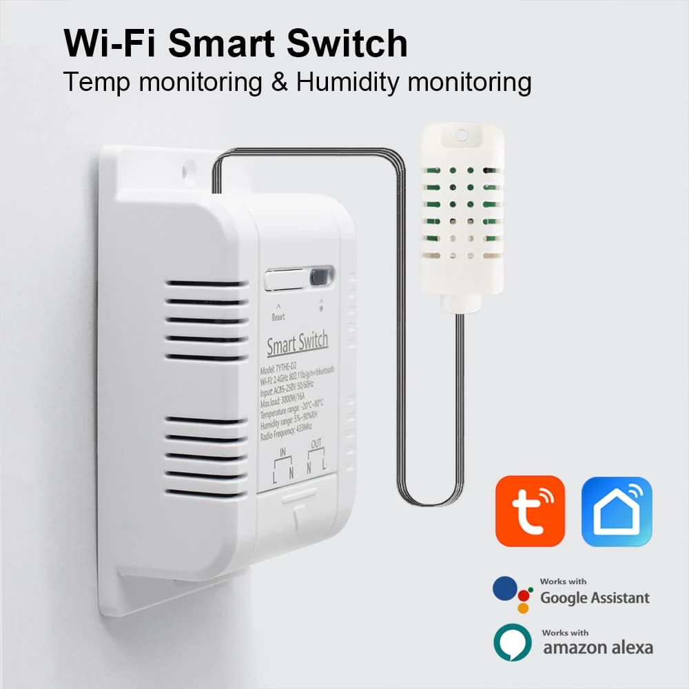 Tuya Wifi Smart Temperature Humidity Switch Monitoring Electricity Statistics Relay Timing Intelligent Thermostat Probe Sensor