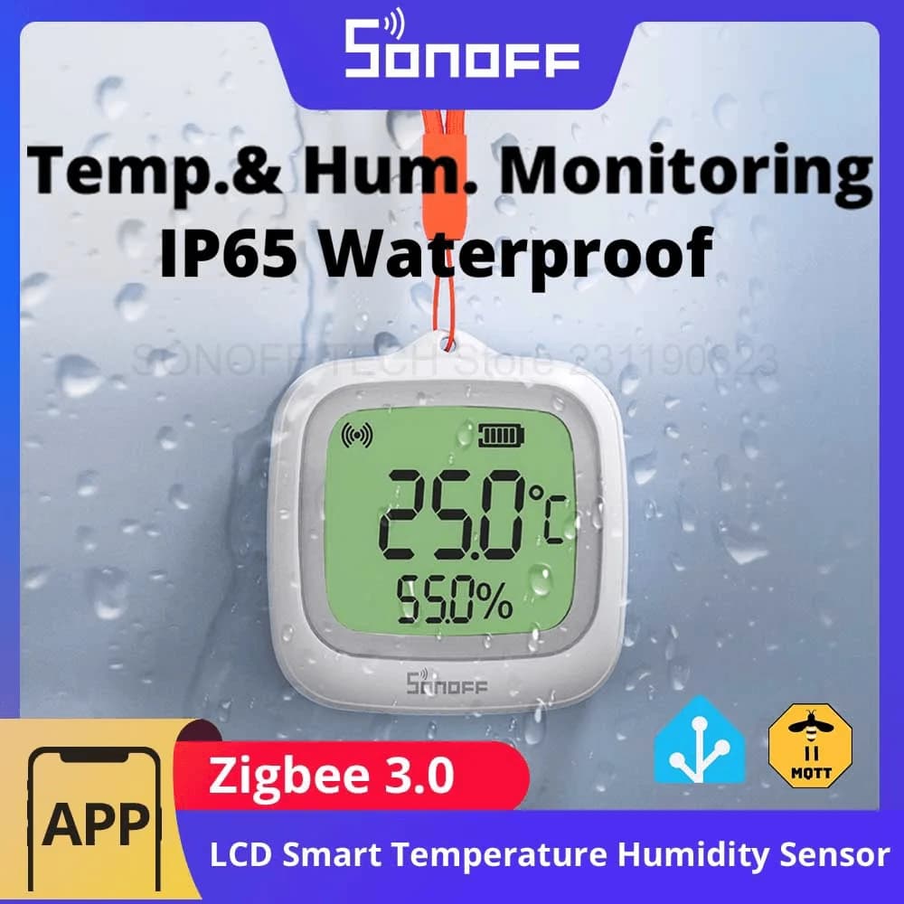 SONOFF SNZB-02WD Zigbee LCD Smart Temperature Humidity Sensor IP65 Waterproof for Bathroom Greenhouse Outside via ZBBridge-P