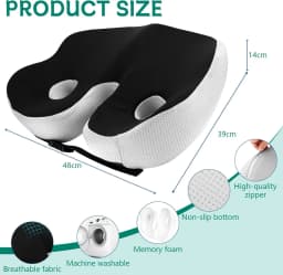 Seat Cushion,Orthopedic Memory Foam Prostate Cushion for Tailbone Sciaticaback Pain Relief Comfort Chair Car Seat(Black)