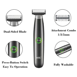 HTC Men's Electric Groin Hair Trimmer Pubic Hair Trimmer Body Grooming Clipper for Men Bikini Epilator Rechargeable Shaver Razor