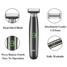HTC Men's Electric Groin Hair Trimmer Pubic Hair Trimmer Body Grooming Clipper for Men Bikini Epilator Rechargeable Shaver Razor