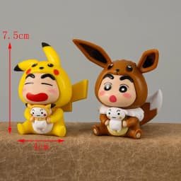 6pcs/set Crayon Shin-chan COS Pokemon Psyduck Pikachu Eevee Charmander Bulbasaur Squirtle Anime Figure Cute Doll Model Toys